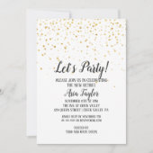 レッツパーティー金ゴールド紙吹雪退職パーティー 招待状 (正面)