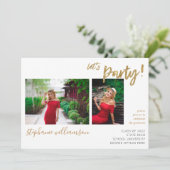 レッツパーティー-金ゴールド2写真卒業パーティー 招待状 (スタンド正面)