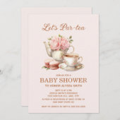 レッツパー茶パーティーピンクフローラベビーガール 招待状 (正面/裏面)