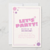 レッツピンクとパープルのパーティー誕生日招待状 招待状 (正面)