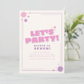 レッツピンクとパープルのパーティー誕生日招待状 招待状 (スタンド正面)