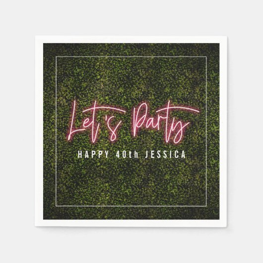 レッツピンクのネオンボクウッドパーティー誕生日 スタンダードカクテルナプキン (正面)