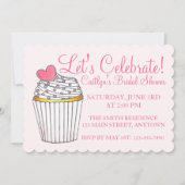 レッツピンク祝カップケーキブライダルベイビーシャワー 招待状 (正面)