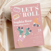 レッツピンク転がのローラースケートで滑る誕生日パーティー 招待状