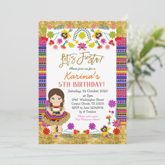 レッツフィエスタガールメキシコ誕生日招待状 招待状 (スタンド正面)