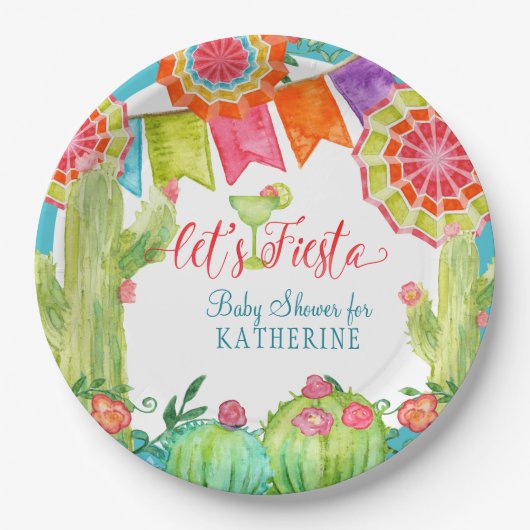 レッツフィエスタサボスブルーベビーシャワーボーマーガリータ ペーパープレート (正面)