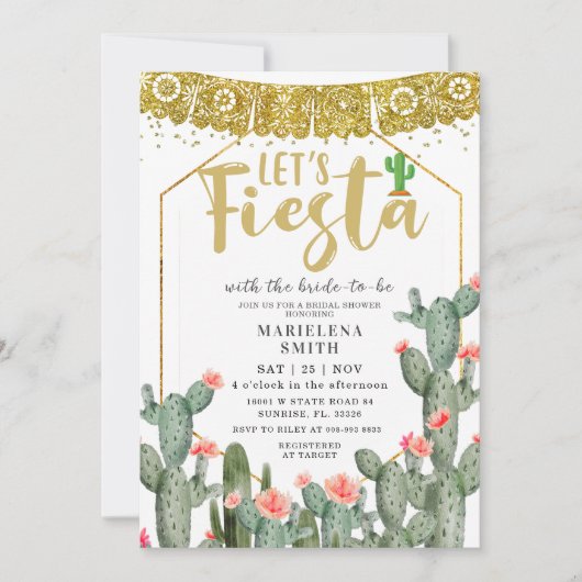 レッツフィエスタサボスメキシコブライダルシャワー 招待状 (正面)