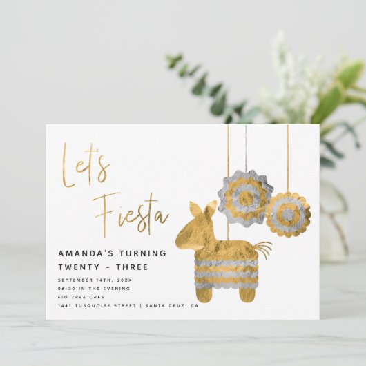 レッツフィエスタピニャタゴールフェイクドフォイルアダルト誕生日 招待状 (スタンド正面)