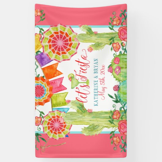 レッツフィエスタマルガリータカクタスフラワーズブライダルシャワー 横断幕 (縦)