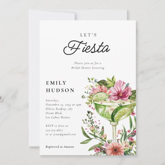 レッツフィエスタマルガリータフローラブライダルシャワー 招待状 (正面)