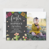 レッツフィエスタ誕生日フォト招待状ブラック 招待状 (正面)