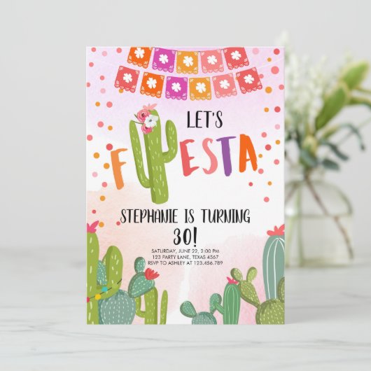 レッツフェスタパーティーメキシコサボテンアダルト誕生日 招待状 (スタンド正面)
