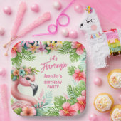 レッツフラミングルガールピンクフラミンゴ誕生日パーティー ペーパープレート (パーティー)