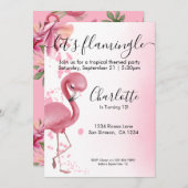 レッツフラミングルトロピカルピンクフラミンゴ誕生日 招待状 (正面/裏面)