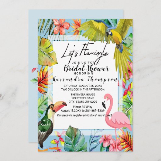レッツフラミングルトロピカルブライダルシャワー招待 招待状 (正面/裏面)