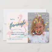 レッツフラミングルフラミンゴピンクフォトガール誕生日 招待状 (正面)
