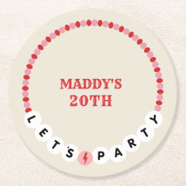 レッツフレンドシップブレスレットレッドピンク誕生日 ラウンドペーパーコースター