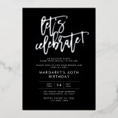 レッツブ祝ロモダンシルバー誕生日 箔招待状 (正面)