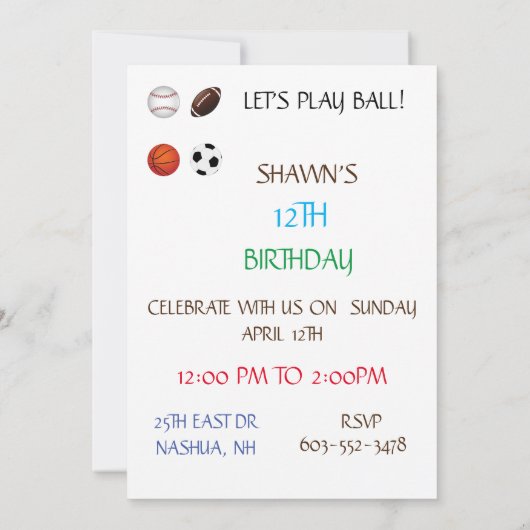 「レッツプレイボール」子供の誕生日招待状 招待状 (裏面)