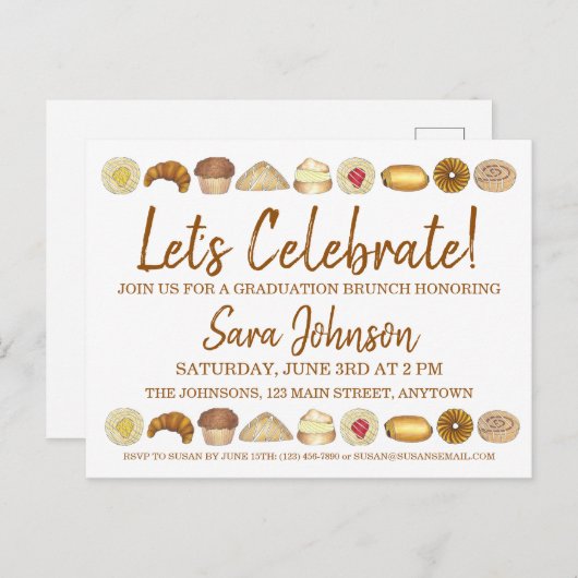 レッツペストリー祝トレーブレックファストブランチ食品 インビテーションポストカード (正面/裏面)