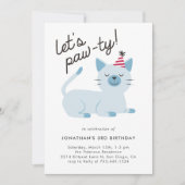 レッツポーティかわいい子猫ブルーの誕生日パーティー 招待状 (正面)
