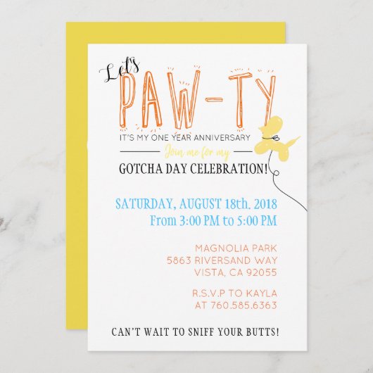 レッツポーティドッグ誕生日ゴッチャデイファーベビーカワイト 招待状 (正面/裏面)