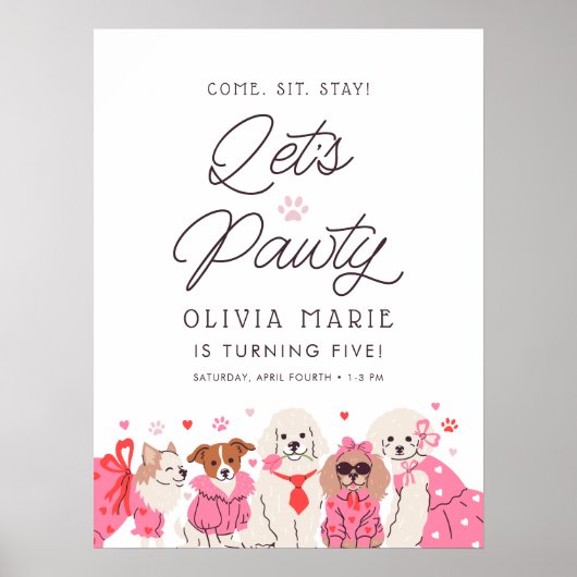 レッツポーティーガールズピンクパピー誕生日ウェルカムサイン ポスター (正面)