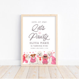 レッツポーティーガールズピンクパピー誕生日ウェルカムサイン ポスター