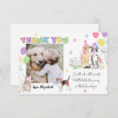 レッツポーティードッグ最初の誕生日写真サンキューカード 招待状 (正面/裏面)