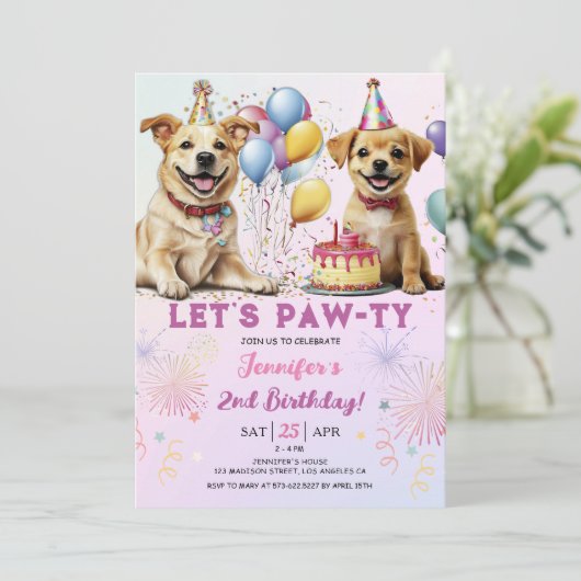 レッツポーティ子犬の誕生日パーティーガール2nd誕生日 招待状 (スタンド正面)