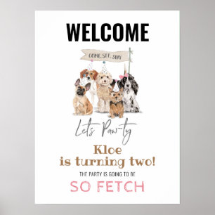 レッツポーティ子犬ガールズ誕生日ウェルカムサイン ポスター