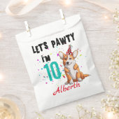 レッツポーティ男の子または女の子の誕生日パーティーカスタム フェイバーバッグ (クリップ留めされた状態)