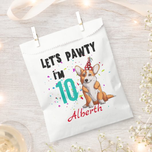 レッツポーティ男の子または女の子の誕生日パーティーカスタム フェイバーバッグ (クリップ留めされた状態)