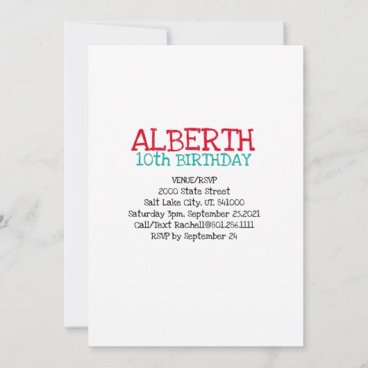 レッツポーティ男の子または女の子の誕生日パーティーカスタム 招待状 (裏面)