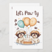 レッツポーティ誕生日シーズー（犬）ズドッグズお誕生日ケーキ 招待状 (正面/裏面)