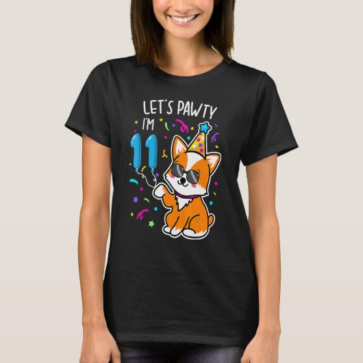 レッツポーティI'm 11誕生日Corgi 11歳B Tシャツ (正面)