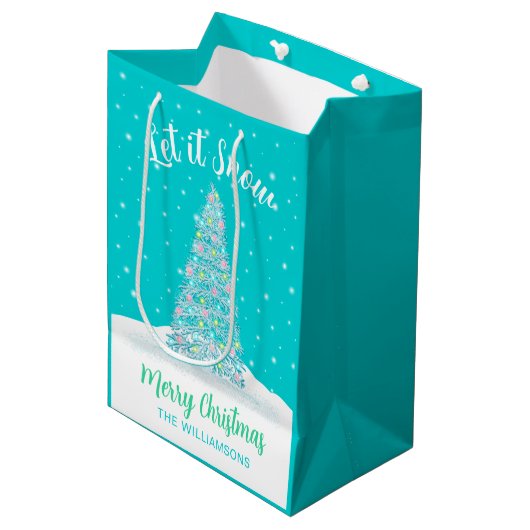 レッツユノーティール（緑がかった色）アクアクリスマスツリーホリデイ ミディアムペーパーバッグ (正面アングル)