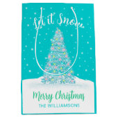 レッツユノーティール（緑がかった色）アクアクリスマスツリーホリデイ ミディアムペーパーバッグ (正面)