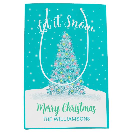 レッツユノーティール（緑がかった色）アクアクリスマスツリーホリデイ ミディアムペーパーバッグ (正面)