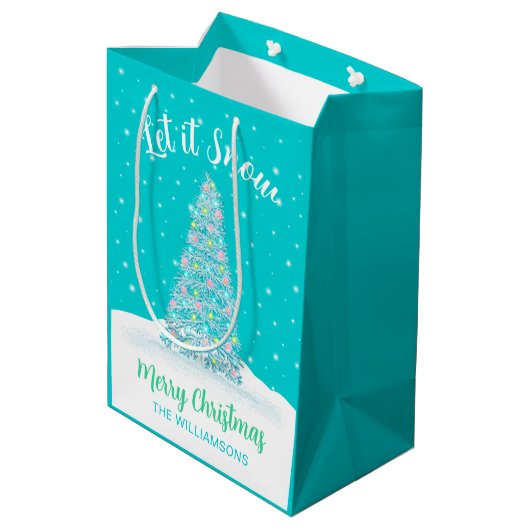 レッツユノーティール（緑がかった色）アクアクリスマスツリーホリデイ ミディアムペーパーバッグ (裏面アングル)