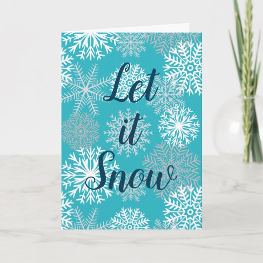 レッツユノーティール(緑がかった色)ウィンタースノーフレークスホリデーカード シーズンカード (正面)