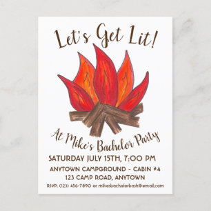 レッツライトドキャンプレバチュラーパーティスタグドキャンプキャンプ インビテーションポストカード