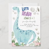 レッツルーズディノパーティー子供の誕生日招待 招待状 (正面)