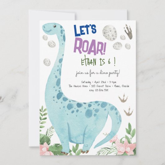 レッツルーズディノパーティー子供の誕生日招待 招待状 (正面)