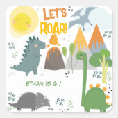 レッツルーディノパーティー子供の誕生日 スクエアシール (正面)