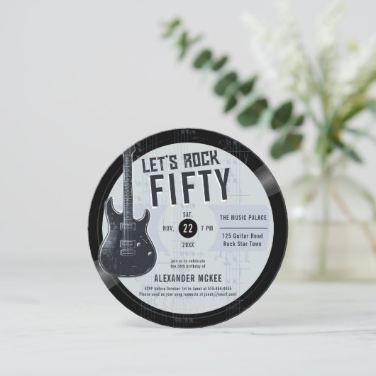 レッツロックヴィンテージLPギター音楽メンズ誕生日 招待状 (スタンド正面)