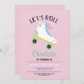 レッツローラースケ転がートガールズピンクパーティー招待状 招待状 (正面/裏面)