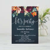 レッツワインパーティーフラワーネイビーアダルト誕生日 招待状 (スタンド正面)