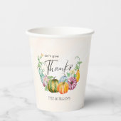 レッツ与えウォーター感謝していカラー秋のパンプキ紙 紙コップ (正面)