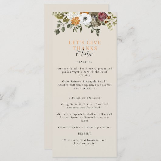 レッツ与えウ感謝していの感謝祭アイボリー メニュー (正面/裏面)